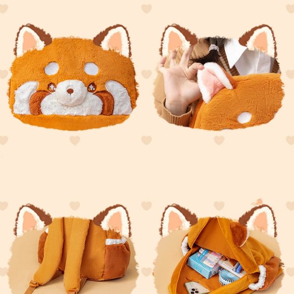 Red Panda Plush Backpack | Women Kids Cute School Laptop Handbag - Picture 9 of 10